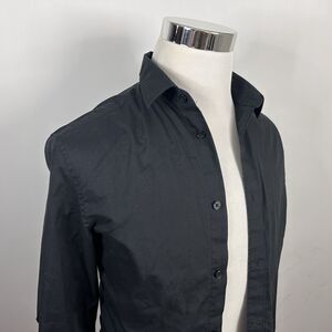 H&M Small Slim Fit Easy Iron Shirt All Black Casual 100% Cotton Button Front